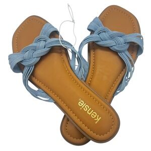NWOT Kensie Raine Knotted Denim Blue Slide Sandal Flat Heel Casual Summer‎ 8M